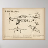 P-51D Mustang - Vliegtuigblauwdruk SD Poster (Voorkant)