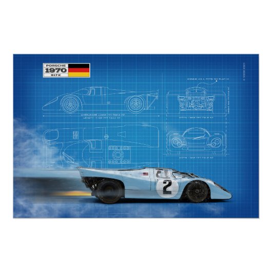 P 917 Blue and Orange Blueprint Perfect Poster (Voorkant)