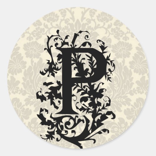 P Barokmonogram Ronde Sticker (Voorkant)