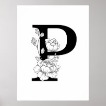 P botanisch monogram. Letter-initiaal met pinda's