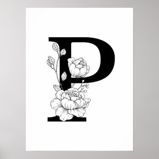 P botanisch monogram. Letter-initiaal met pinda's Poster