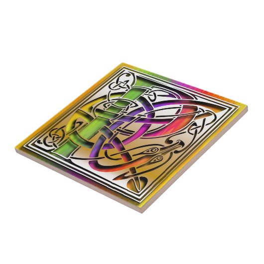 P Celtic Rainbow Custom Monogram Tile Tegeltje (Zijkant)