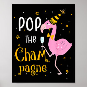 P De Champagne Het is Nieuwjaar! Grappige Flamingo Poster
