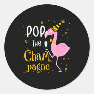P De Champagne Het is Nieuwjaar! Grappige Flamingo Ronde Sticker