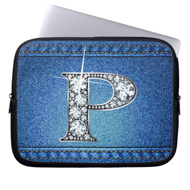 P Faux "Diamant" Denim Stitch Sac électronique (Devant)