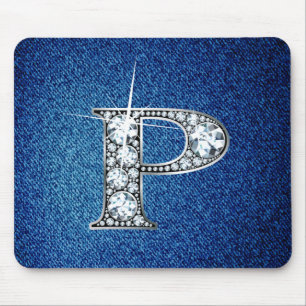 P Faux-"Diamond Bling" op Denim Mousepad Muismat
