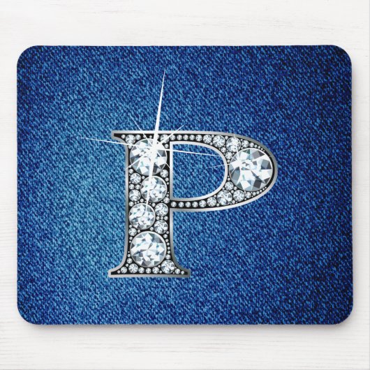 P Faux-"Diamond Bling" op Denim Mousepad Muismat (Voorkant)
