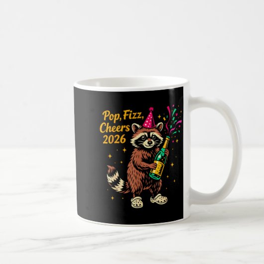 P Fizz Cheers 2026 Funny Raccoon New Year Design  Koffiemok (Rechts)
