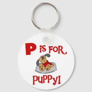 P is voor de T-shirts en de Giften van het Puppy Sleutelhanger