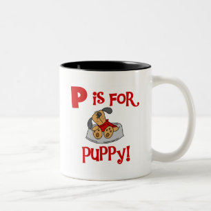 P is voor de T-shirts en de Giften van het Puppy Tweekleurige Koffiemok
