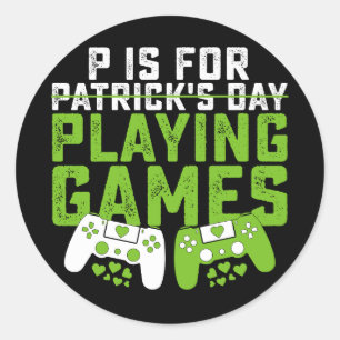 P is voor het spelen van games gamer gaming St Pat Ronde Sticker