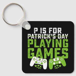 P is voor het spelen van games gamer gaming St Pat Sleutelhanger