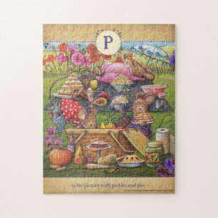 P is voor Picnics Cute Mouse Alphabet Puzzle Legpuzzel