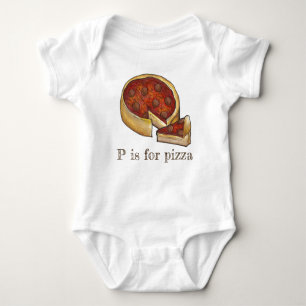 P is voor Pizza Alphabet Pepperoni Deep Dish Pie Romper