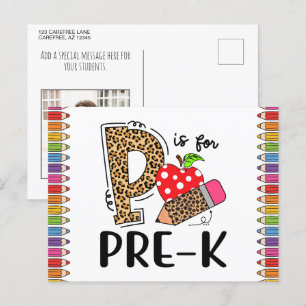 P is voor PRE-K Terug naar school leraar Foto Briefkaart