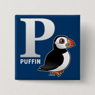 P is voor Puffin Vierkante Button 5,1 Cm