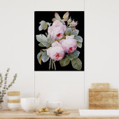 P.J. Redoute Bourbon Rose Bouquet op Black Poster (Keuken)