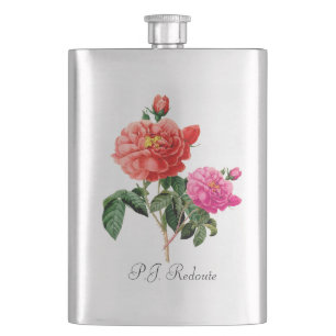 P.J. Roze roze en rode rozenbloemen Heupfles