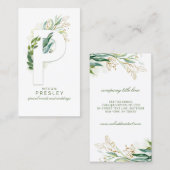 P Letter Monogram Gold Greenery Leaves Elegant Visitekaartje (Voorkant / Achterkant)