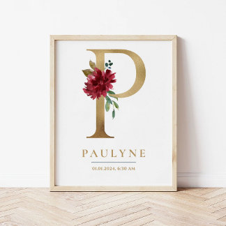 P Letter Monogram Naam Marsala Bloemenkwekerij Poster