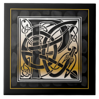 P Monogram Celtic Black Stone Carreaux céramiques