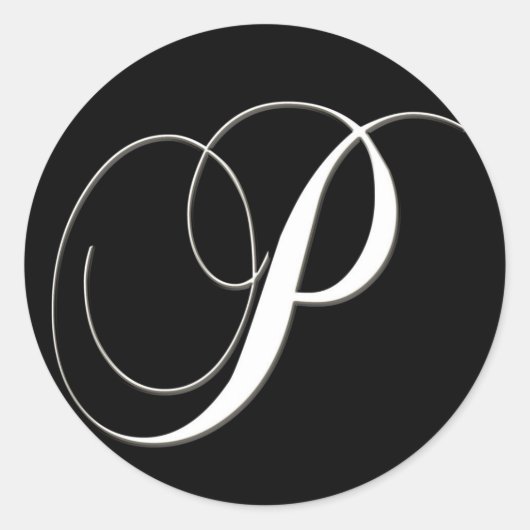 P monogram - elegant zwart-wit ronde sticker (Voorkant)