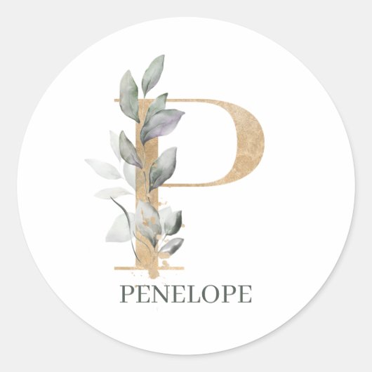 P Monogram Floral Aangepast Ronde Sticker (Voorkant)