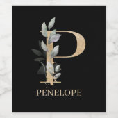 P Monogram Floral Aangepast Wijn Etiket (Enkel label)