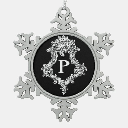 P Monogram Initiaal Tin Sneeuwvlok Ornament (Voorkant)