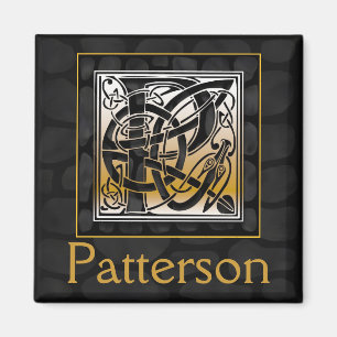 P Naam Monogram "Celtic Black Stone" Square Magnet Magneet