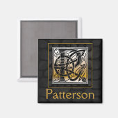 P naam Monogram "Celtic Black Stone" vierkante mag Magneet (Voorkant / Achterkant)