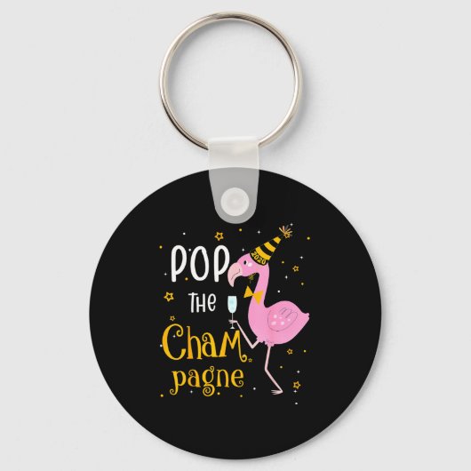 P The Champagne It's New Year! Funny Flamingo Drin Sleutelhanger (Voorkant)