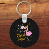 P The Champagne It's New Year! Funny Flamingo Drin Sleutelhanger (Voorkant)