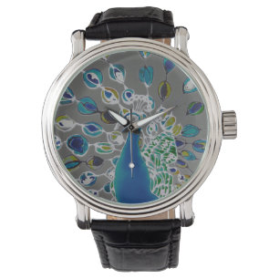 © P Wherrell hedendaagse impressionistische pauw Horloge