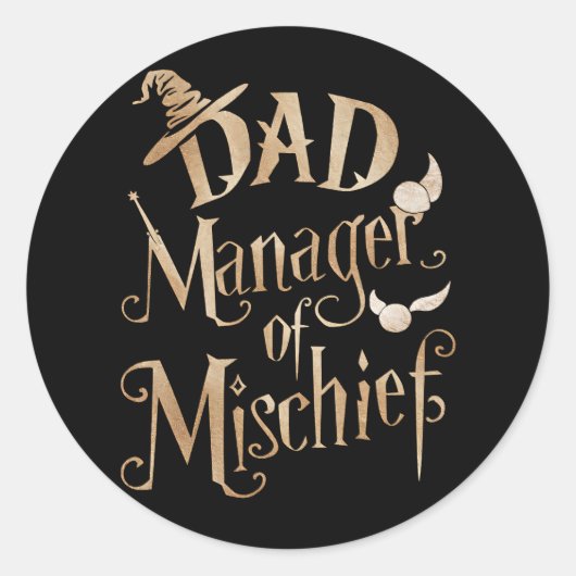 Pa Manager van Mischief Magical Wizard Vaders Day Ronde Sticker (Voorkant)