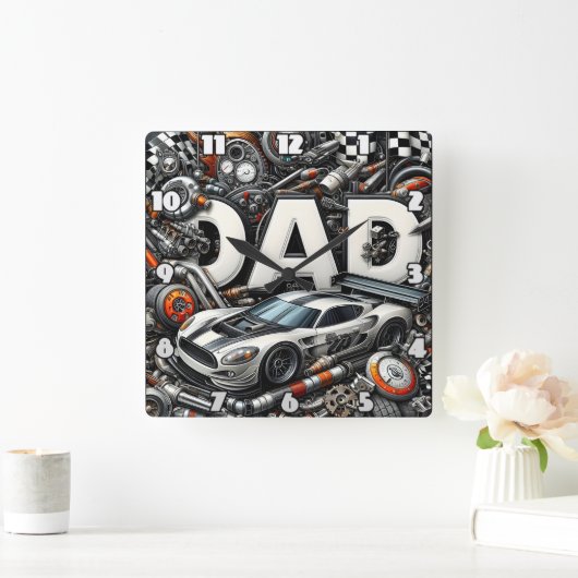 Pa: Racen, Auto's, Mechanic's Dream Vierkante Klok (Huis)