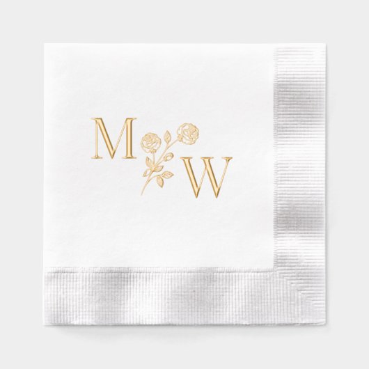 Paar 2 Initiaal Monogram Long Stem Rozen Spacer Folie Servetten (Voorkant)