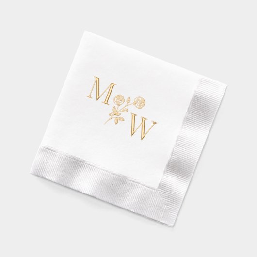 Paar 2 Initiaal Monogram Long Stem Rozen Spacer Folie Servetten (Links)