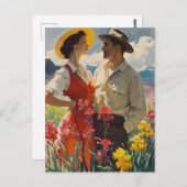 Paar Amidst Orchids 1950s Briefkaart (Voorkant / Achterkant)
