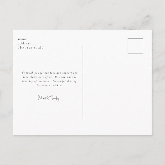 Paar B/W-fotoweddenschap Dank u Briefkaart (Achterkant)