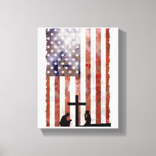 Paar Bidden bij Cross. Vlag, Jezus achtergrond Canvas Afdruk (Voorkant)