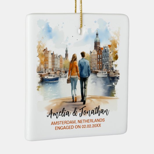 Paar bij Amsterdam Nederland Waterverf Reizen Keramisch Ornament (Rechts)