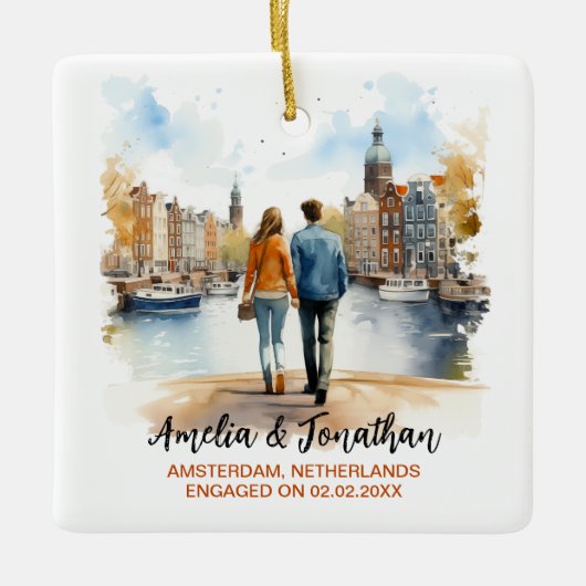 Paar bij Amsterdam Nederland Waterverf Reizen Keramisch Ornament (Voorkant)