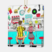 Paar bij Fifties Diner Holding Hands Retro Keramisch Ornament (Links)
