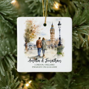 Paar bij Londen Engeland UK Waterverf Travel Art Keramisch Ornament