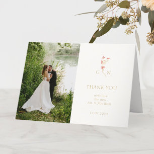 paar Bloemen Monogram Huwelijk Bedankkaart