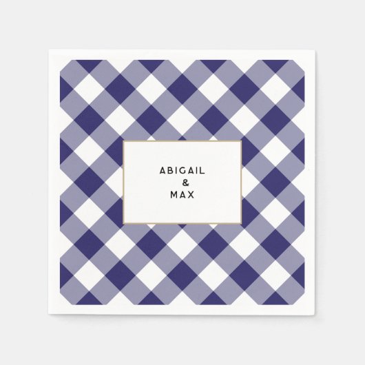 Paar Blue Gingham Couples Shower Cocktail Servet (Voorkant)