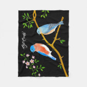 Paar Bluebirds Zwart Fleece Deken (Voorkant)