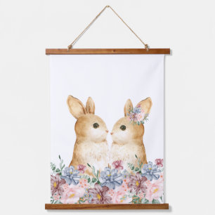 Paar Bunny Bloem Woodland Nursery Decor Hangend Wandkleed