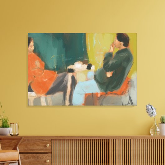 Paar Chatten bij Cafe Painting Canvas Afdruk (Insitu (Woonkamer))